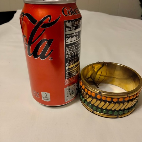 Iris Apfel & Bajalia Black, Orange & Green & Brass Bangle Bracelet - Picture 4 of 10